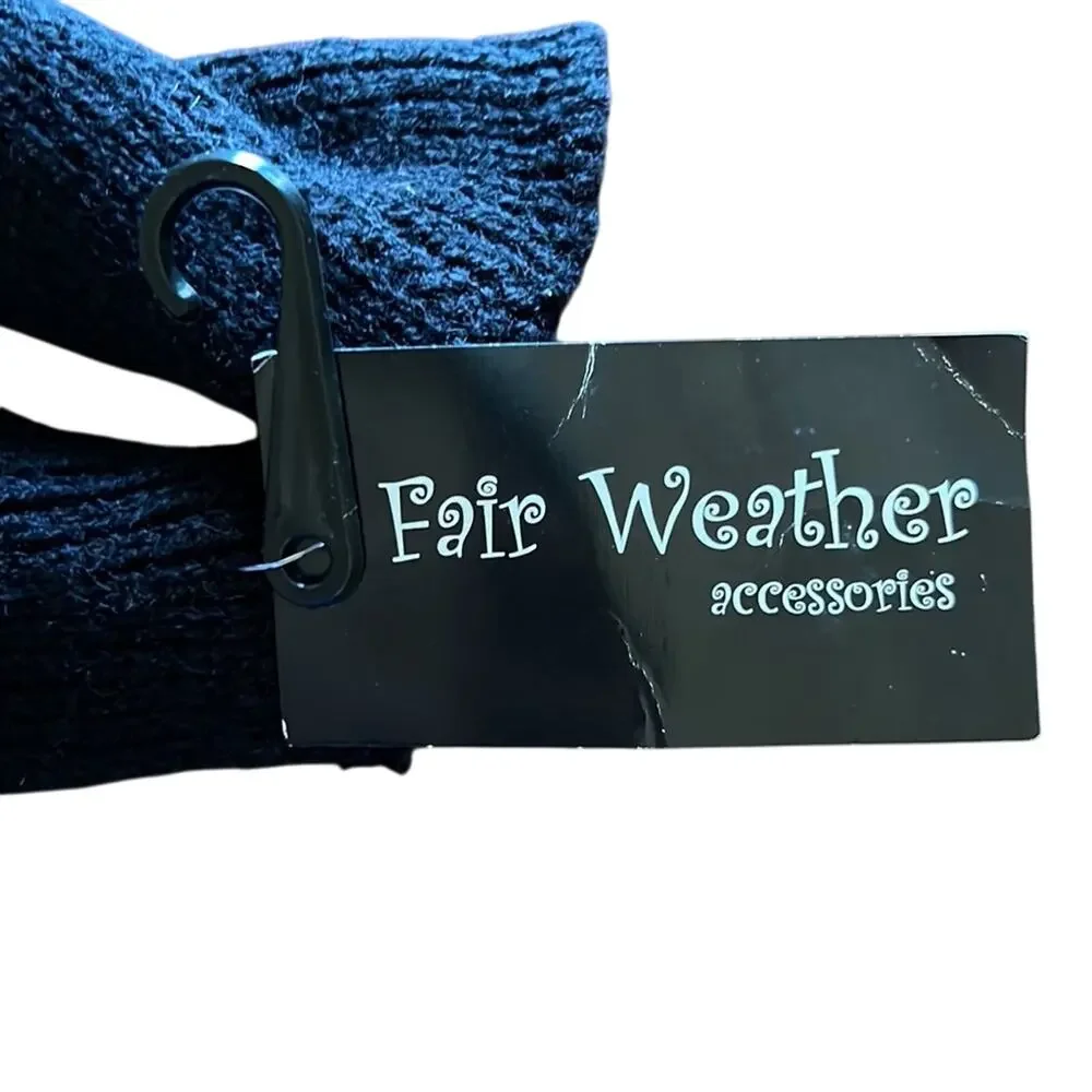 Fair Weather Accessories Ladies Black Acrylic Knit Gloves with Bow NWT